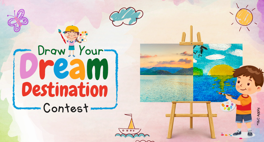 Celebrating this World Art Day all of April, we present Draw Your Dream Destination Contest. It is the perfect platform for your kid to express their inner artist! Encourage your little’ one to participate and ask them to create an artistic masterpiece of their dream holiday destination in the form of a painting or a sketch! Let their imagination take them anywhere they want, from deserts to beaches to mountains to valleys. Submit their unique creation before 29th April, along with the name of their dream holiday destination, and stand a chance to be among the top 3 entries to win an Amazon voucher -  a. 1st Position: Rs. 3,000 Amazon Voucher b.	2nd Position: Rs. 2,000 Amazon Voucher c.	3rd Position: Rs. 1,000 Amazon Voucher Mention your child's name and age along with the entry. Let’s celebrate our little artists!